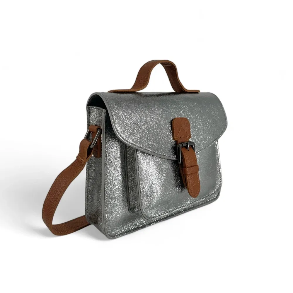 Sac cartable à bandoulière en cuir irisé CORTE Argent moyen - Image 2