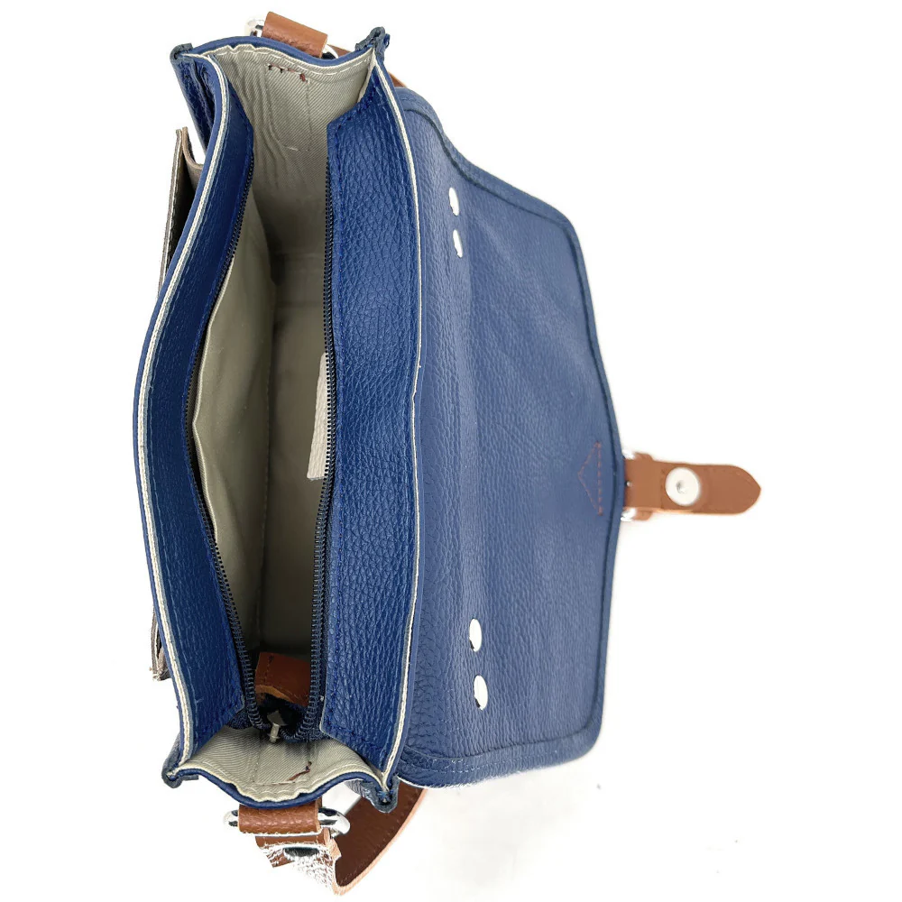 Sac cartable à bandoulière en cuir grainé et cuir irisé CORTE Bleu - Image 5
