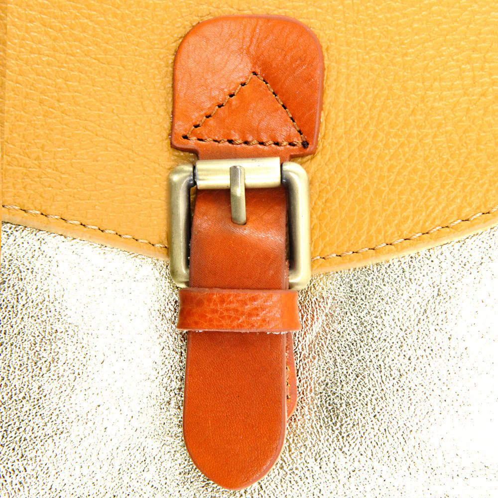 Sac cartable à bandoulière en cuir grainé et cuir irisé CORTE Camel - Image 4