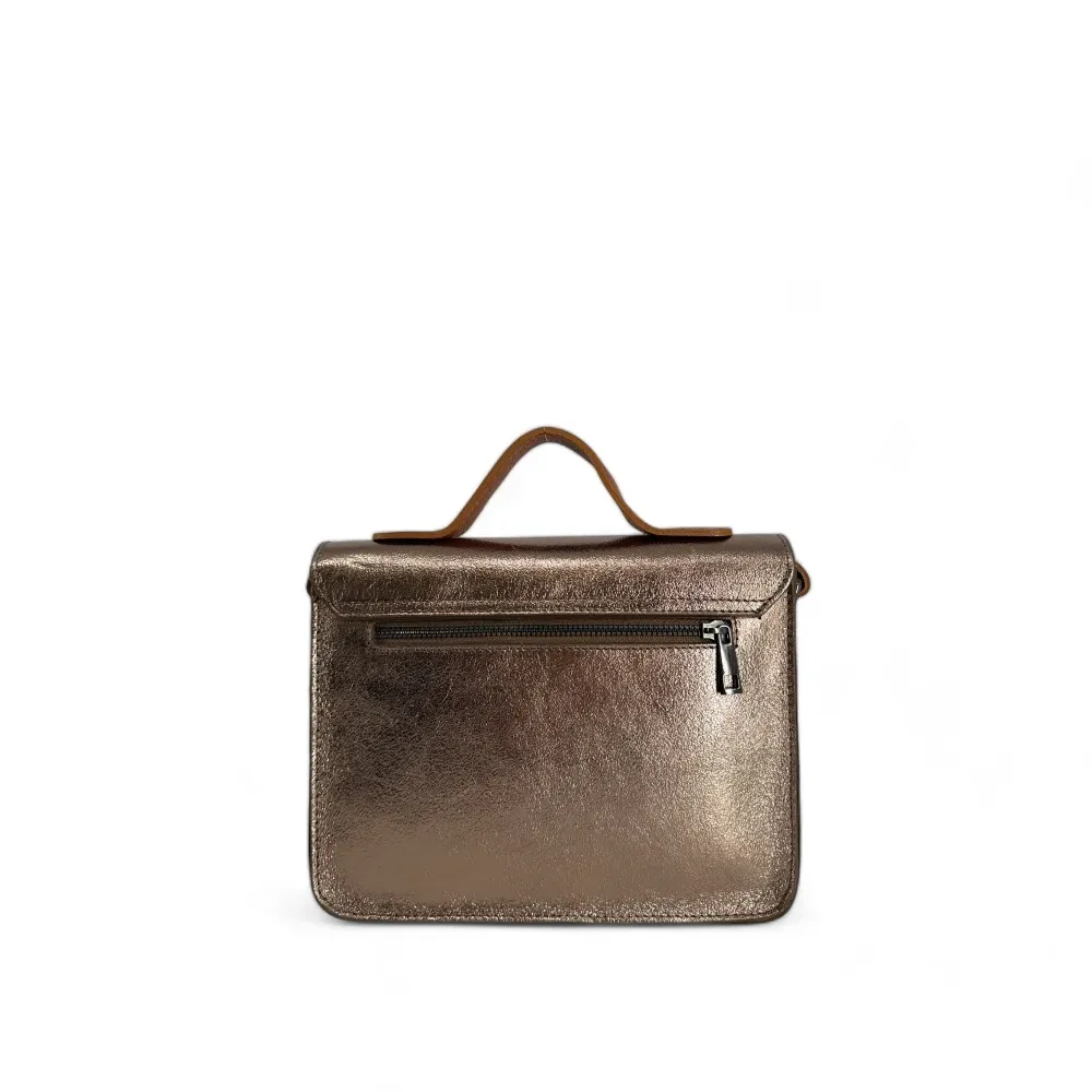 Sac cartable à bandoulière en cuir grainé et cuir irisé CORTE Champagne irisé - Image 3