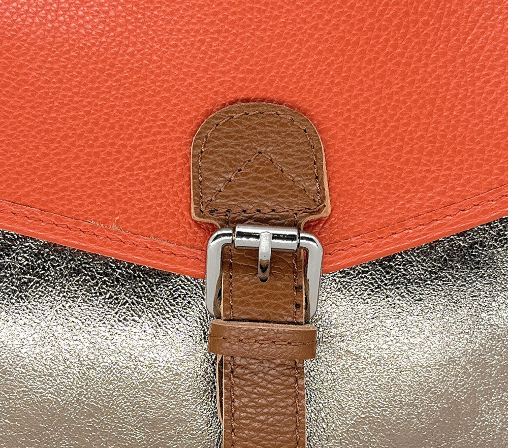 Sac cartable à bandoulière en cuir grainé et cuir irisé CORTE Mandarine - Image 4