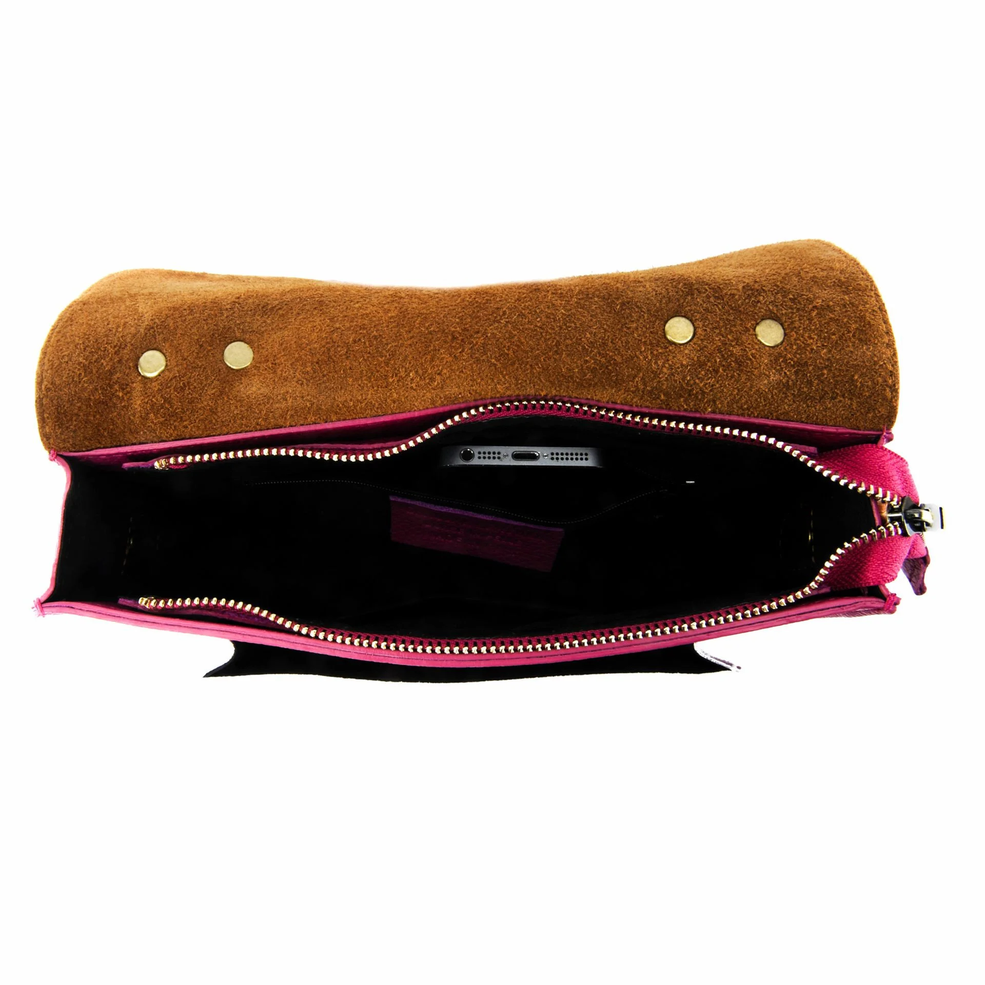 Sac cartable à bandoulière en cuir grainé et cuir irisé CORTE Rose fuchsia - Image 6