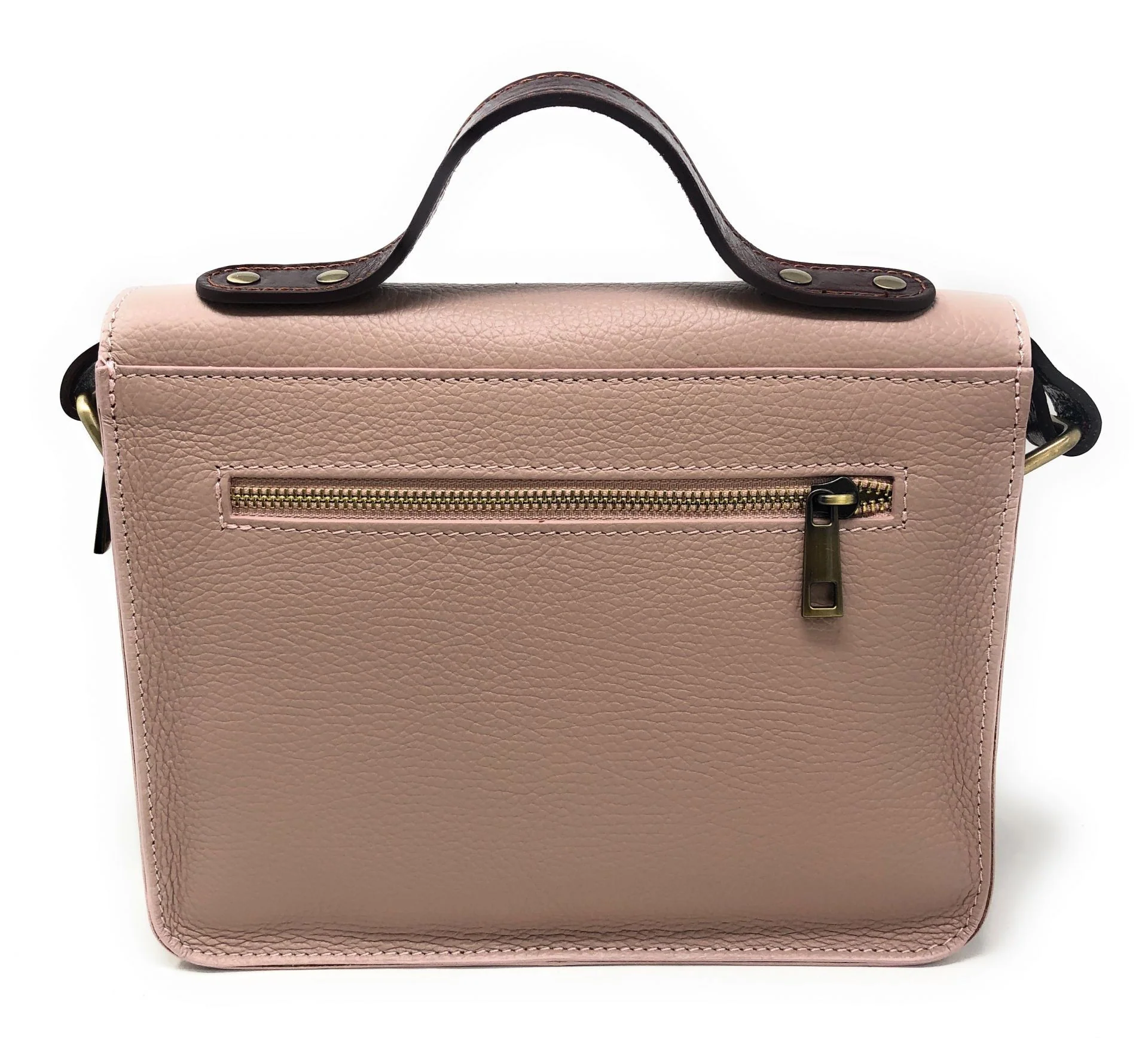 Sac cartable à bandoulière en cuir grainé et cuir irisé CORTE Rose nude - Image 4