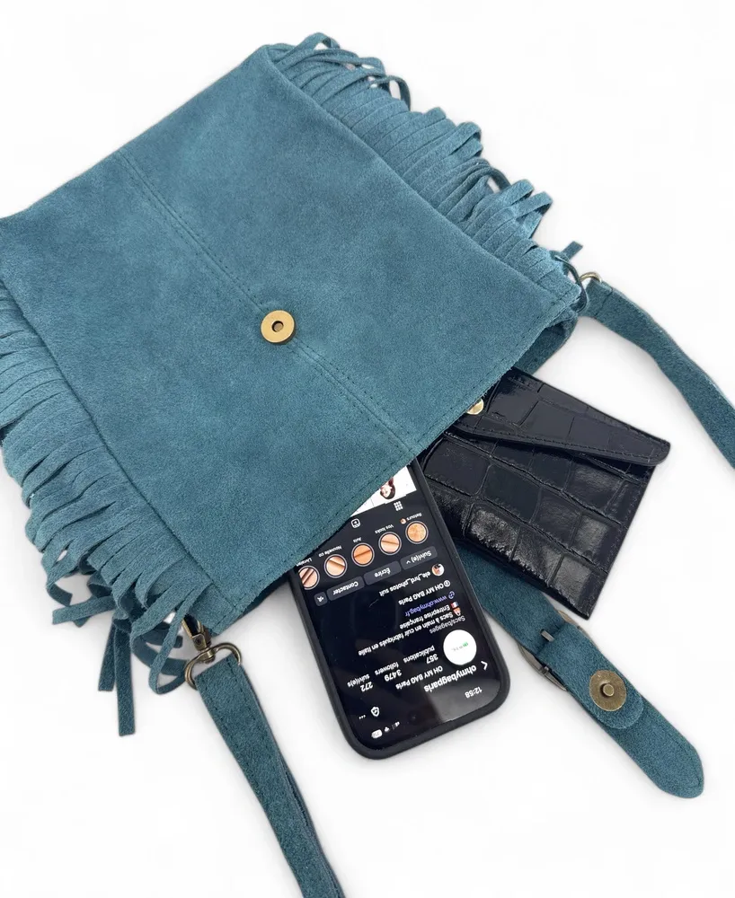 Sac bandoulière en daim CHEYENNE Bleu denim - Image 5