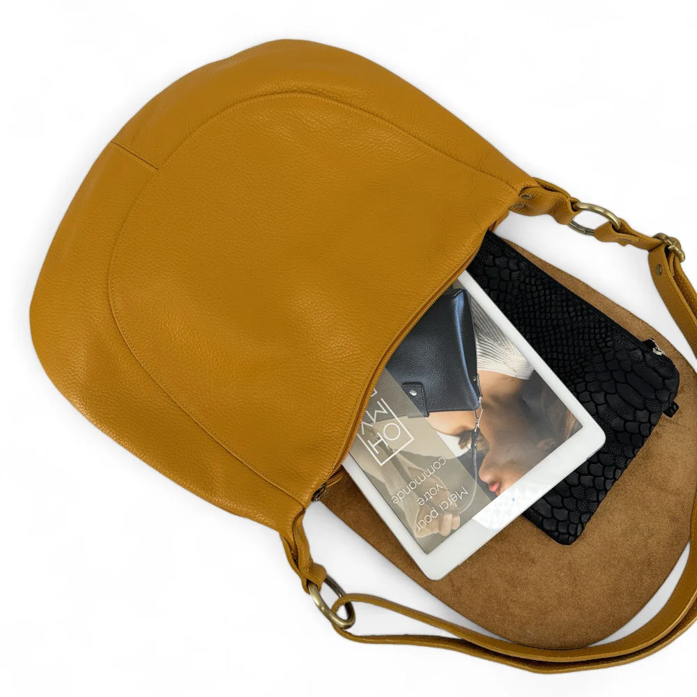 Sac besace à bandoulière en cuir grainé BIG CITIZEN Jaune tournesol - Image 6