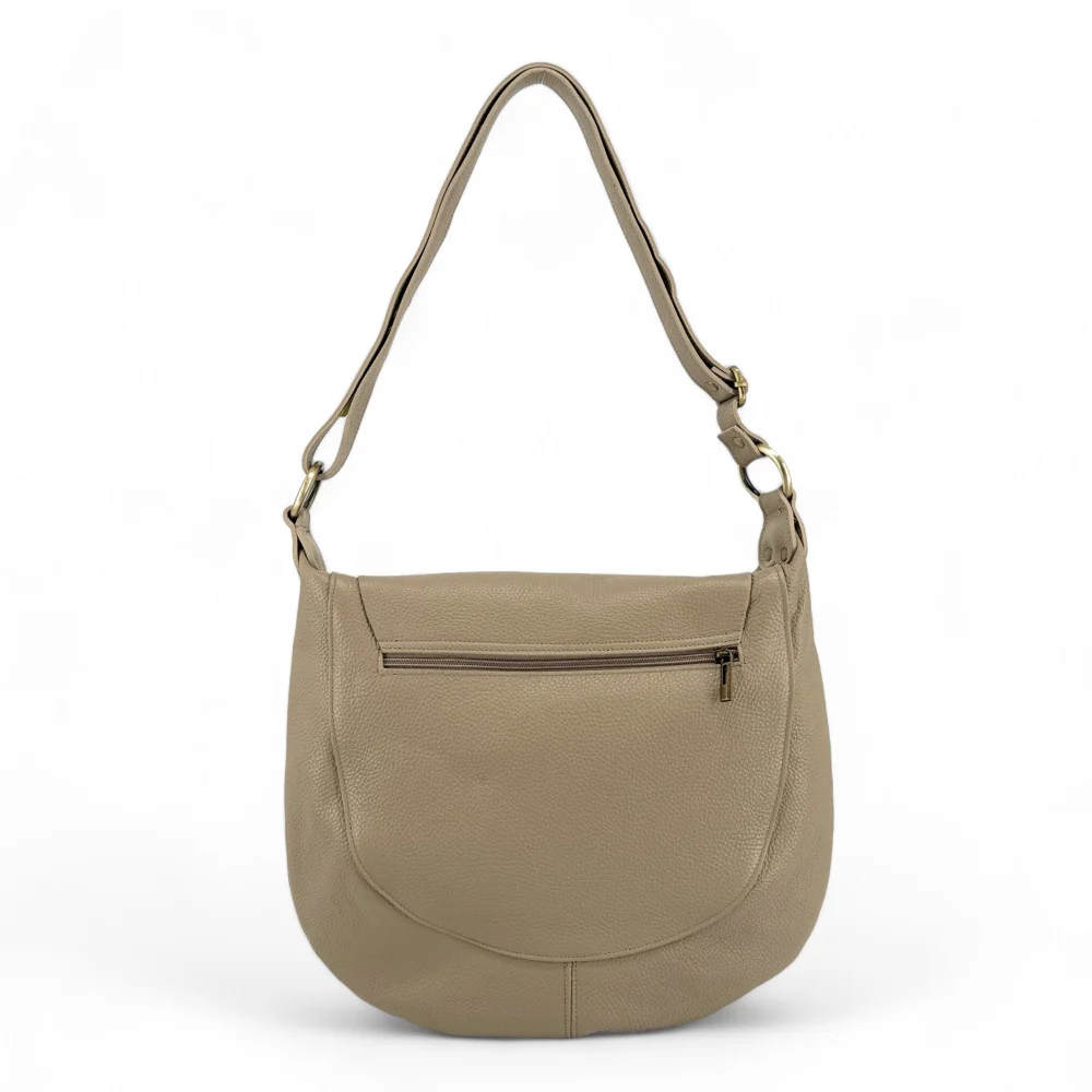 Sac besace à bandoulière en cuir grainé BIG CITIZEN Taupe - Image 3