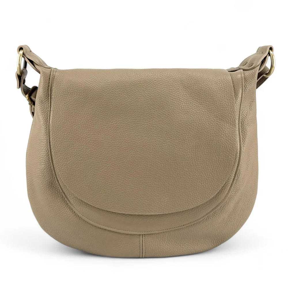 Sac besace à bandoulière en cuir grainé BIG CITIZEN Taupe - Image 4