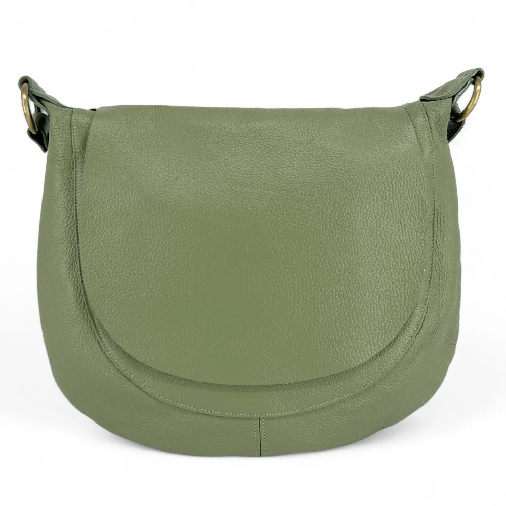 Sac besace à bandoulière en cuir grainé BIG CITIZEN Vert pastel - Image 4
