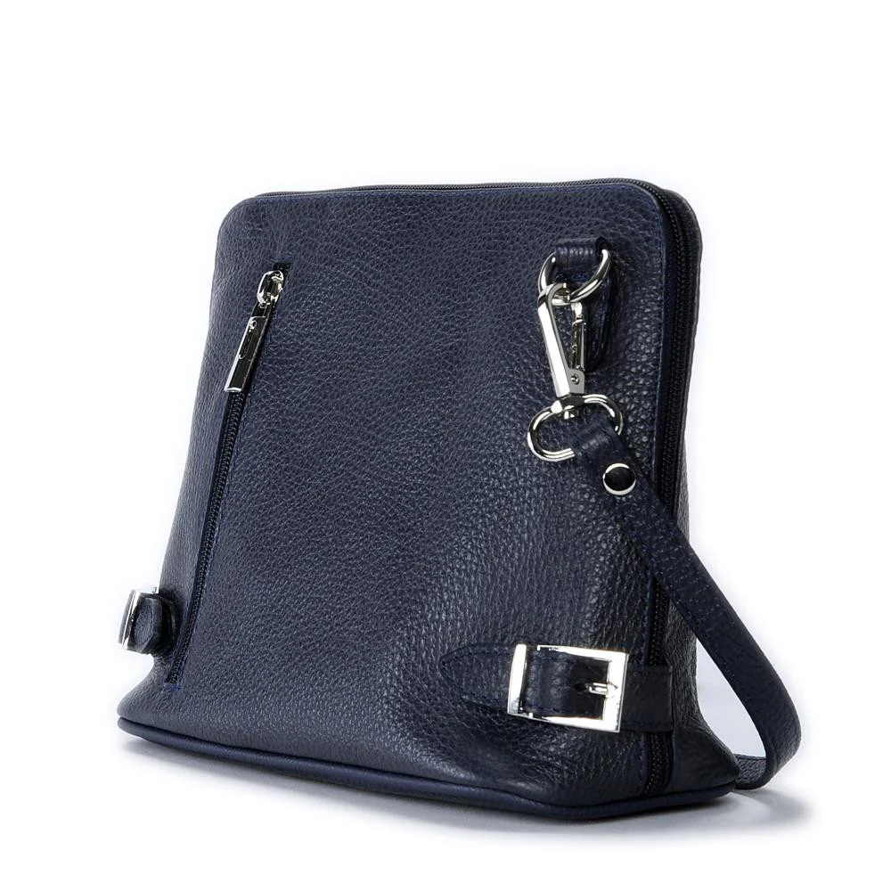 Mini sac à bandoulière en cuir grainé italien MIA Bleu marine - Image 3