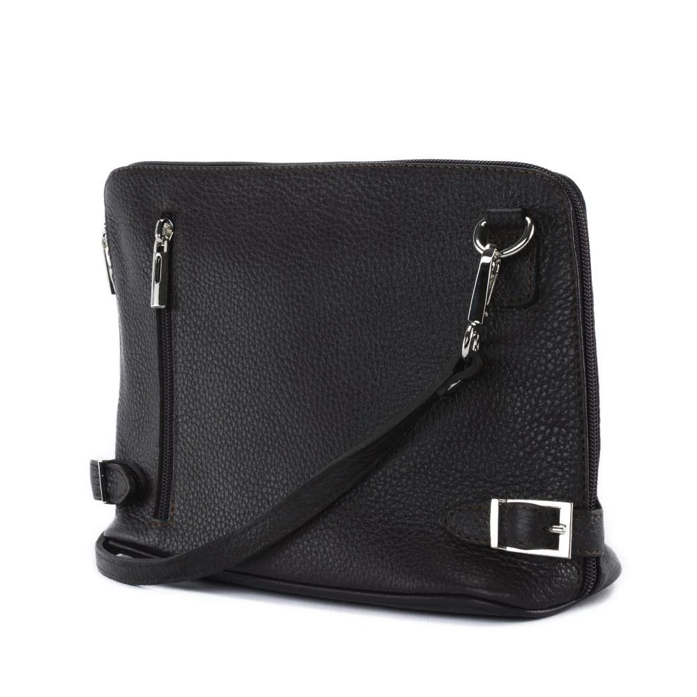 Mini sac à bandoulière en cuir grainé italien MIA Chocolat - Image 4