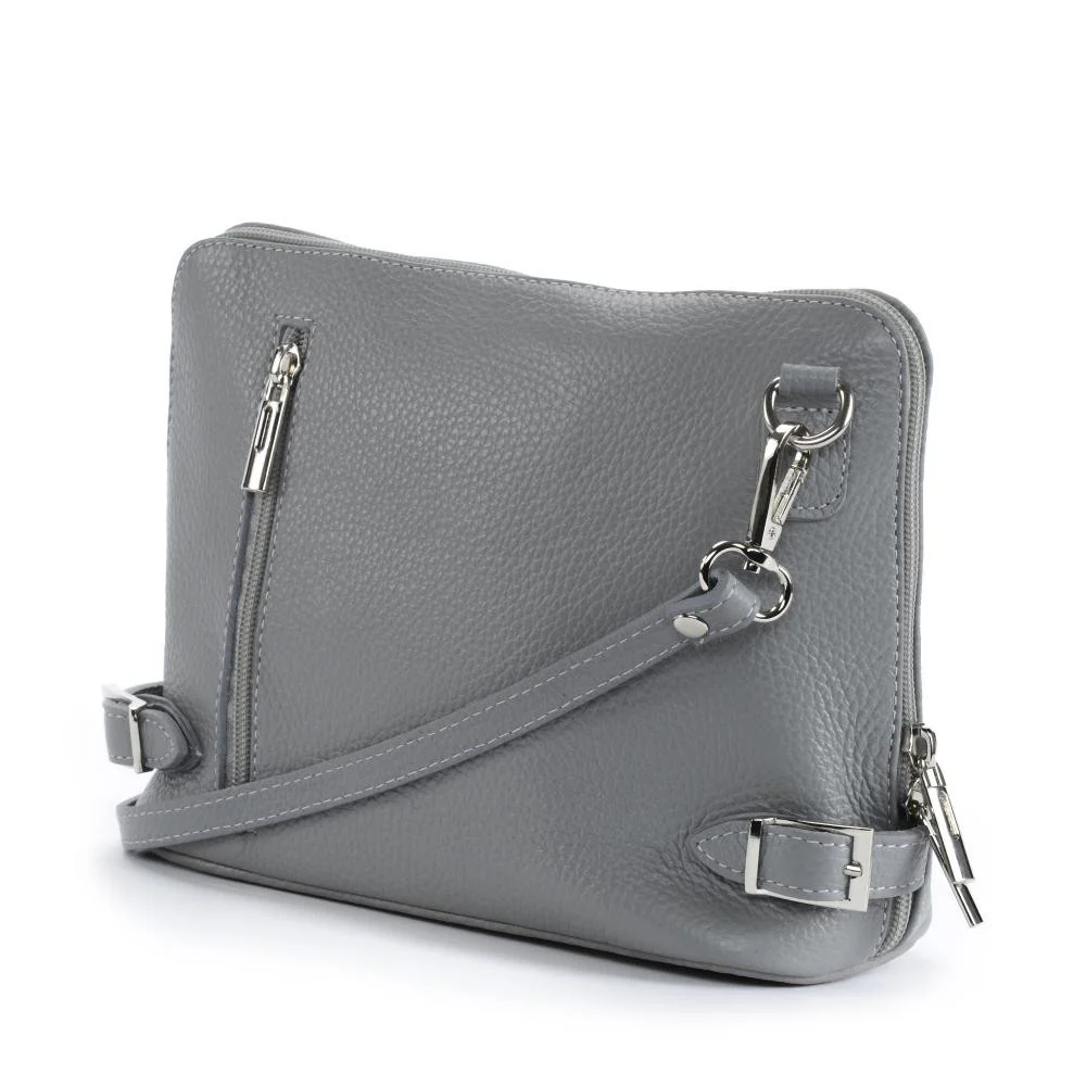 Mini sac à bandoulière en cuir grainé italien MIA Gris clair - Image 3
