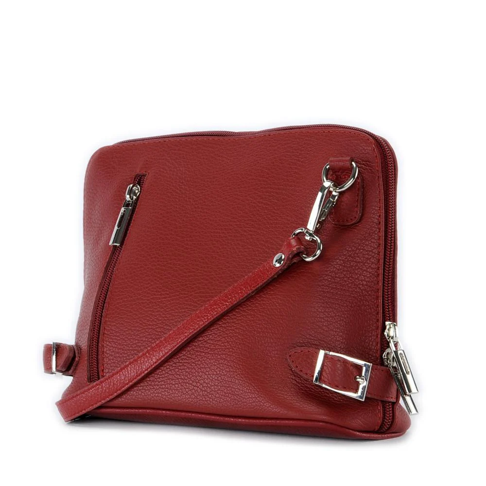 Mini sac à bandoulière en cuir grainé italien MIA Rouge foncé - Image 3
