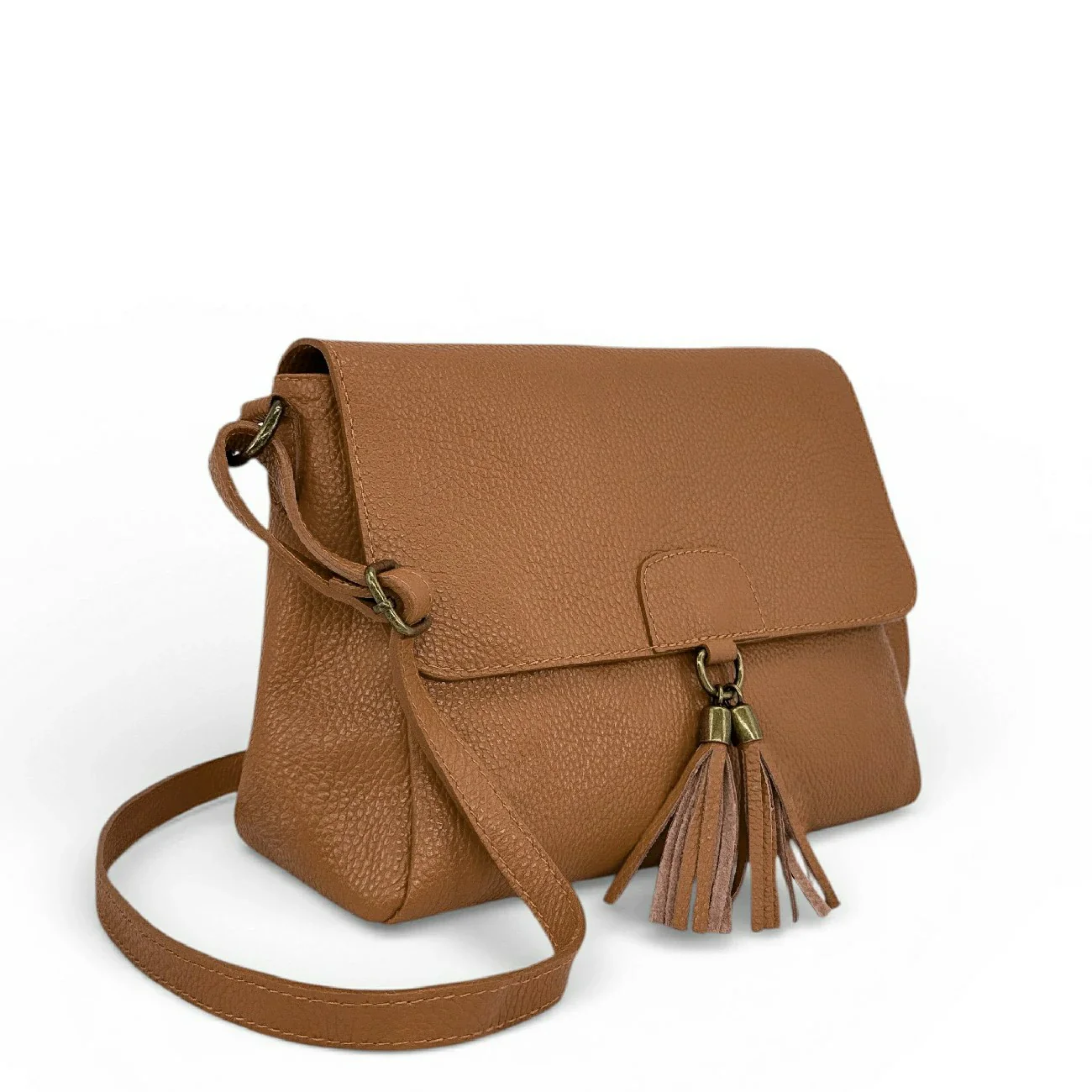 Sac bandoulière en cuir grainé SAIGON Marron camel foncé - Image 2