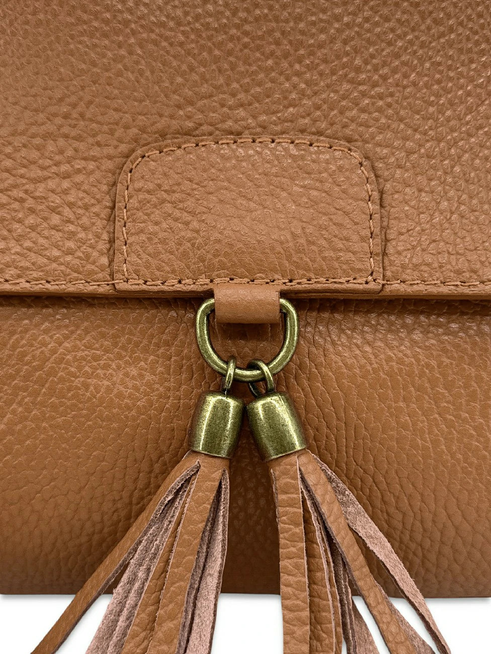 Sac bandoulière en cuir grainé SAIGON Marron camel foncé - Image 5