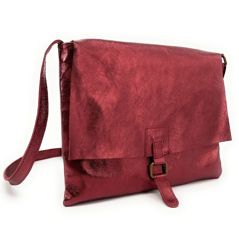 Sac bandoulière en cuir irisé COQUETTE GLOW Framboise irisé - Image 3