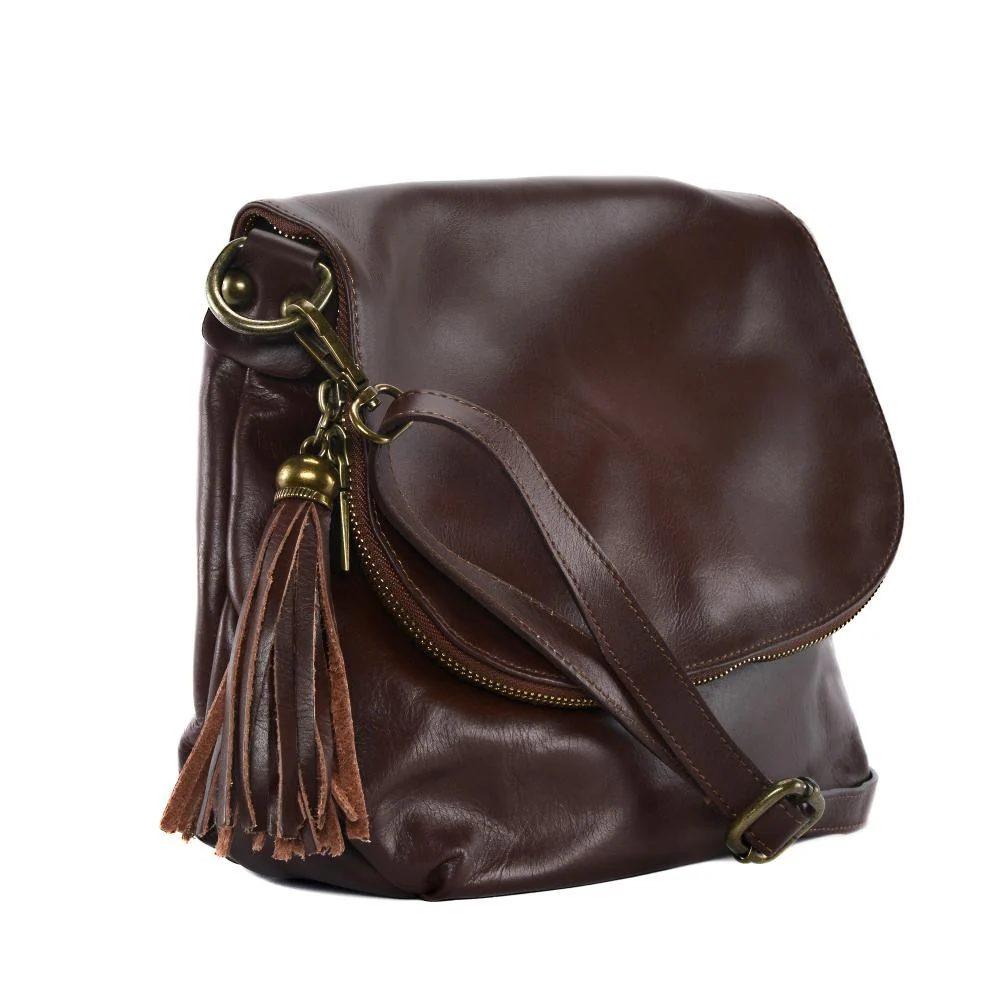 Sac bandoulière en cuir lisse 72 HEURES Châtaigne - Image 2