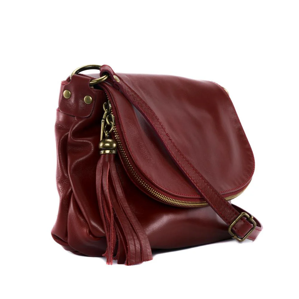 Sac bandoulière en cuir lisse 72 HEURES Rouge foncé - Image 2
