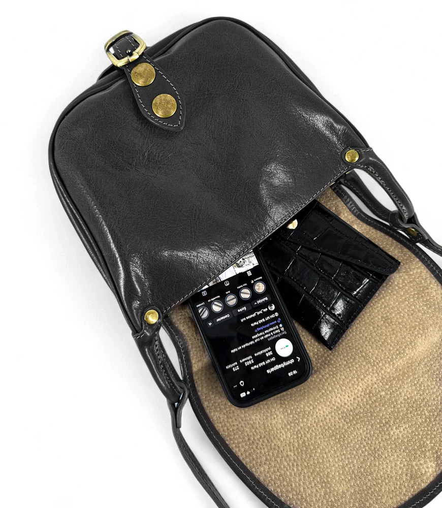 Sac bandoulière en cuir lisse LITTLE VERLAINE Noir - Image 8