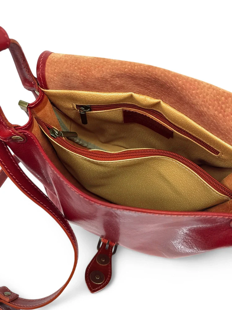 Sac bandoulière en cuir lisse LITTLE VERLAINE Rouge foncé - Image 8