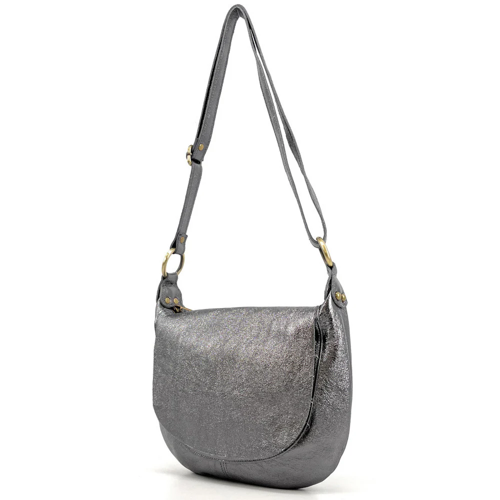 Sac bandoulière en cuir métallisé LITTLE CITIZEN Argent foncé - Image 3