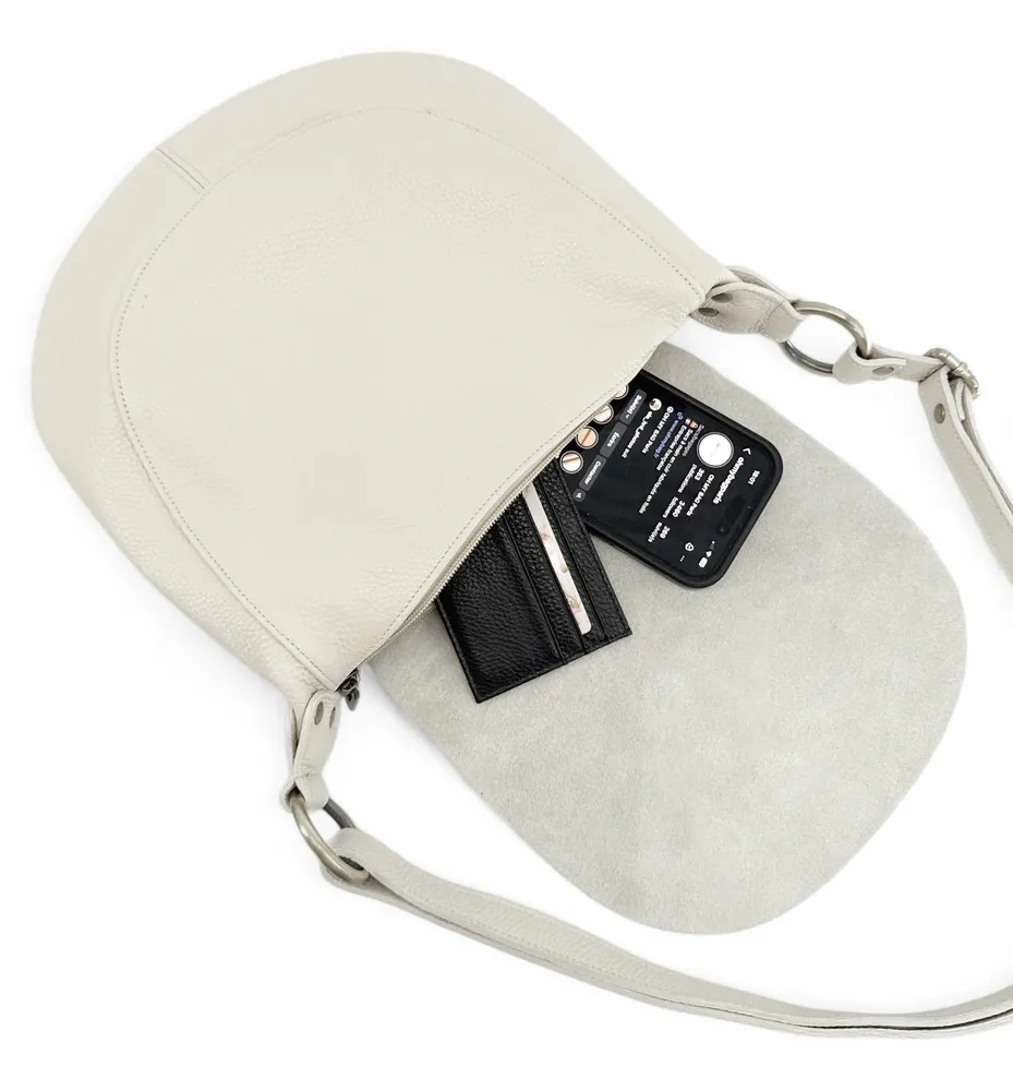 Sac bandoulière en cuir grainé LITTLE CITIZEN Beige crème - Image 6
