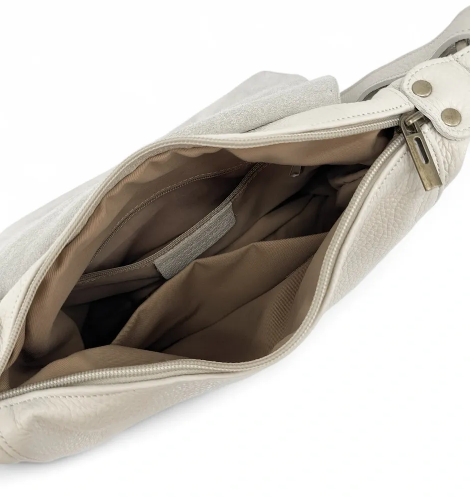 Sac bandoulière en cuir grainé LITTLE CITIZEN Beige crème - Image 7