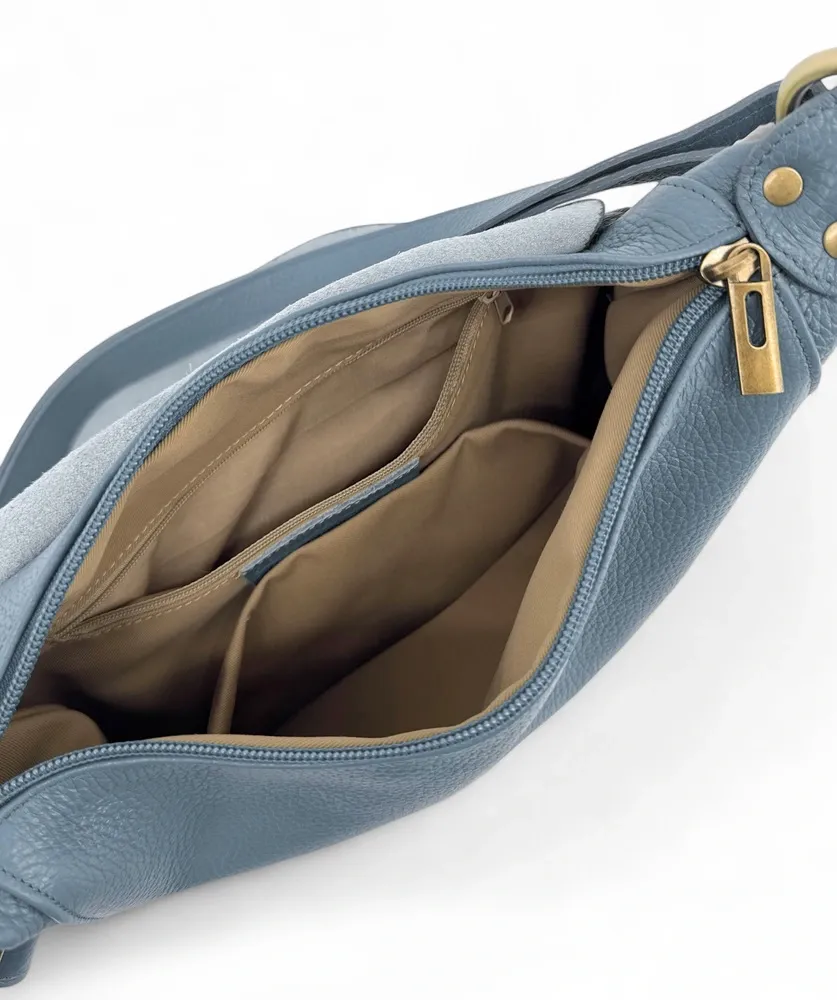 Sac bandoulière en cuir grainé LITTLE CITIZEN Bleu glacier - Image 7