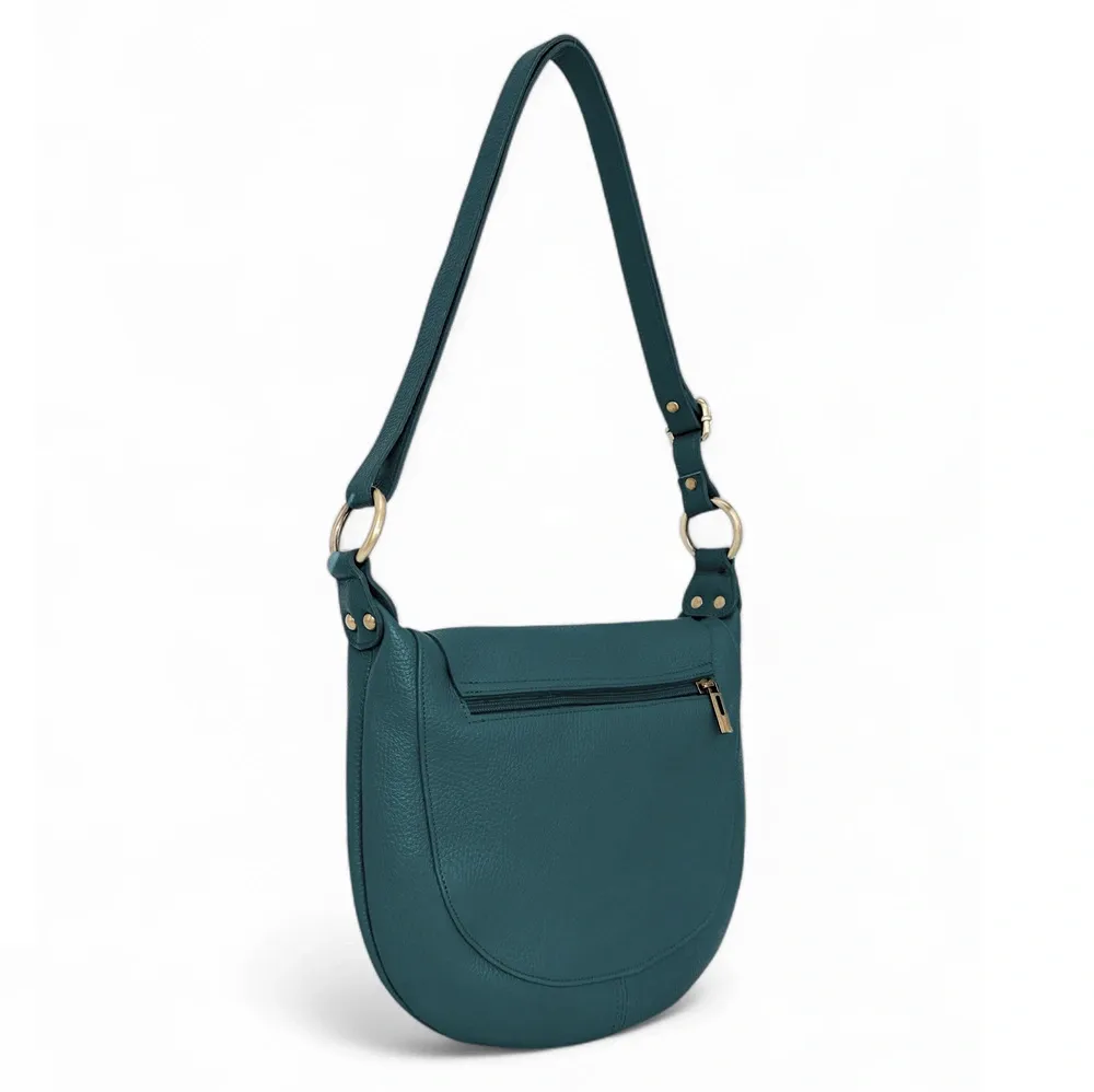 Sac bandoulière en cuir grainé LITTLE CITIZEN Bleu vert canard - Image 5