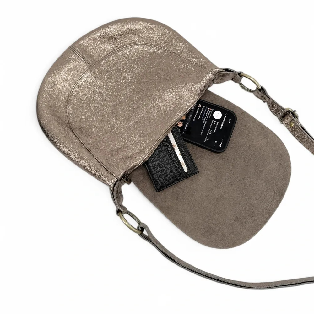 Sac bandoulière en cuir métallisé LITTLE CITIZEN Champagne irisé - Image 6
