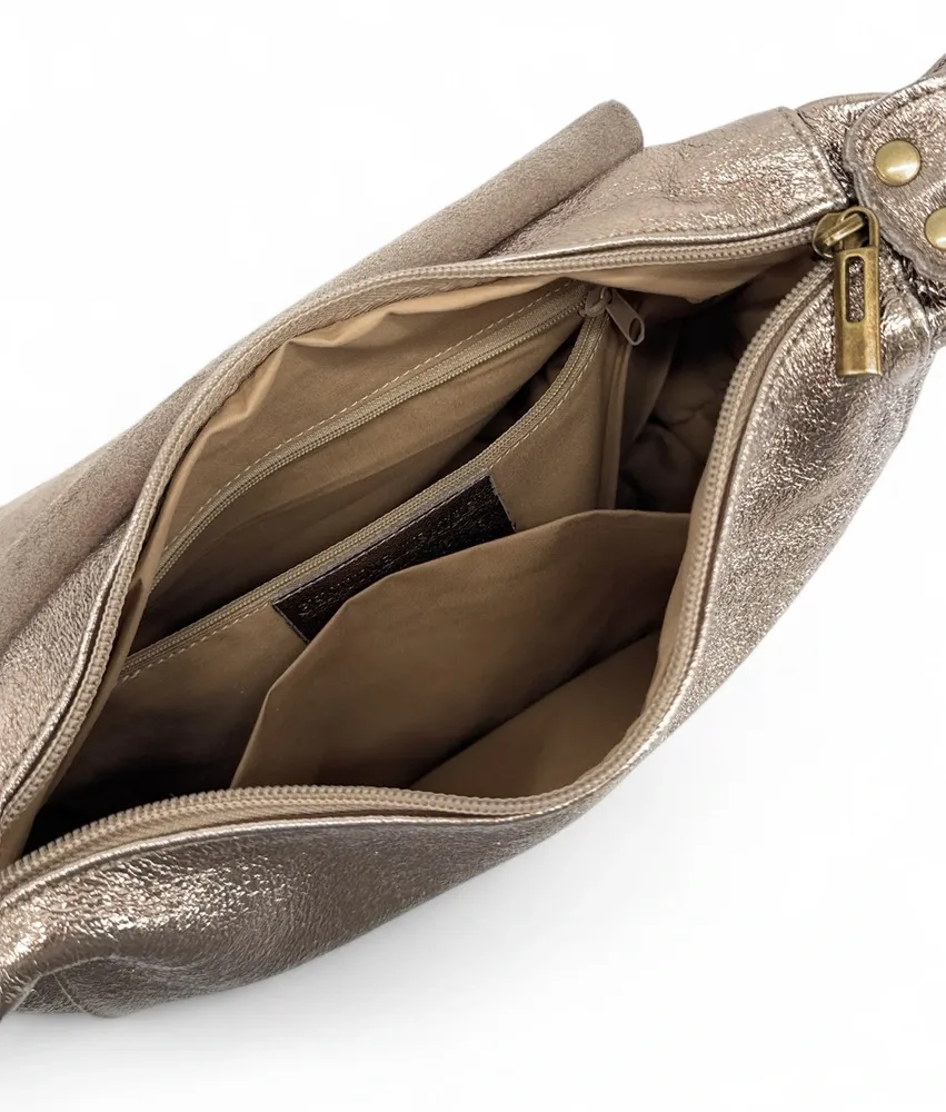 Sac bandoulière en cuir métallisé LITTLE CITIZEN Champagne irisé - Image 7