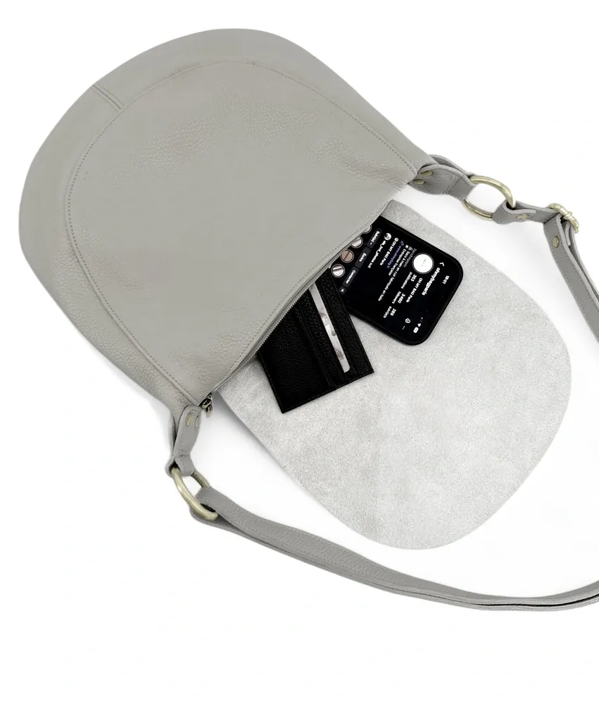 Sac bandoulière en cuir grainé LITTLE CITIZEN Gris clair - Image 6