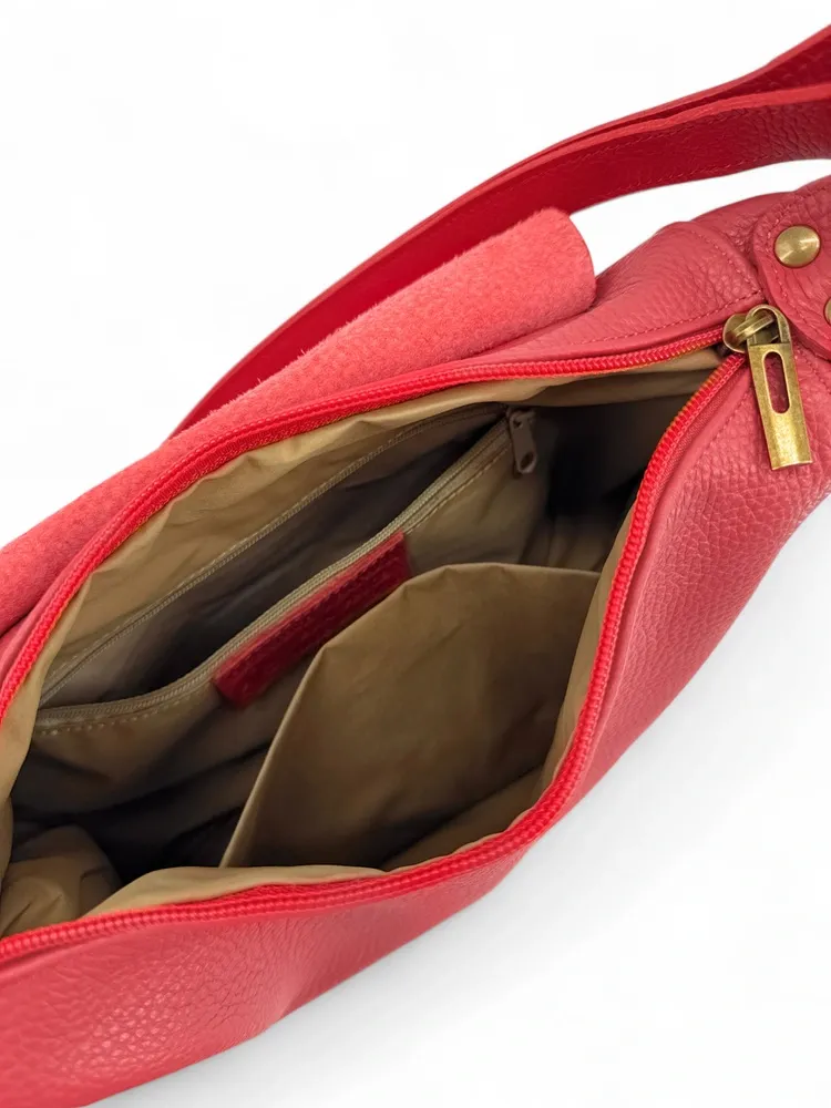 Sac bandoulière en cuir grainé LITTLE CITIZEN Rouge garance - Image 7