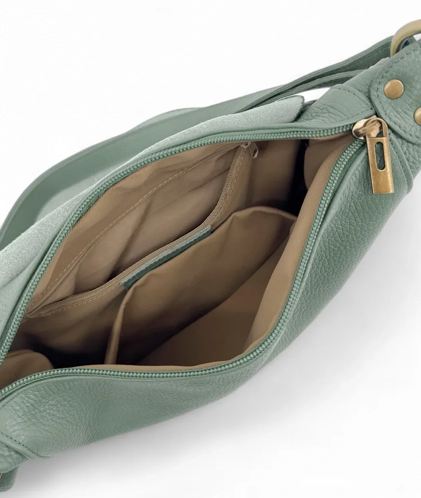 Sac bandoulière en cuir grainé LITTLE CITIZEN Vert pastel - Image 6
