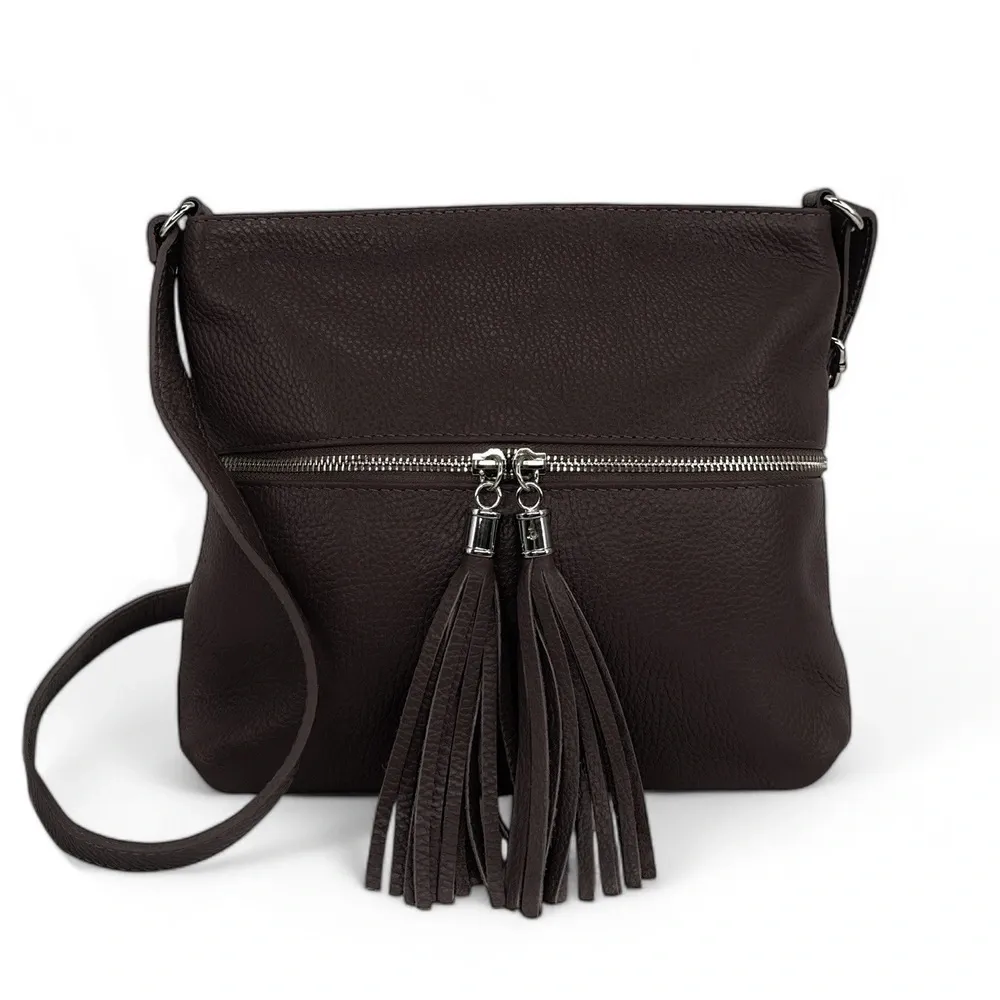 Sac bandoulière en cuir grainé LONDON Chocolat - Image 4