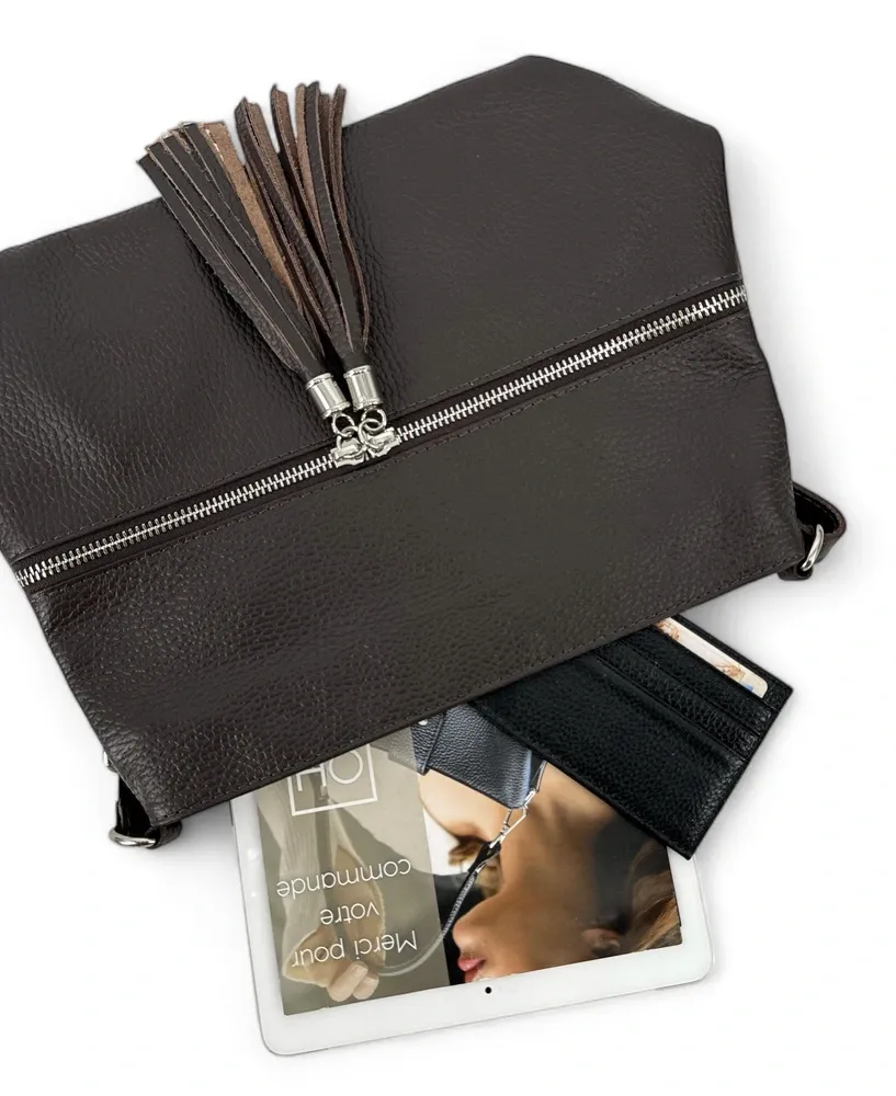 Sac bandoulière en cuir grainé LONDON Chocolat - Image 5