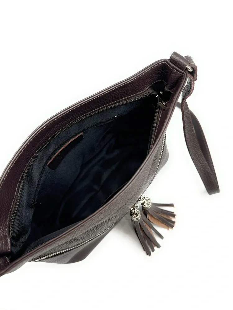 Sac bandoulière en cuir grainé LONDON Chocolat - Image 7