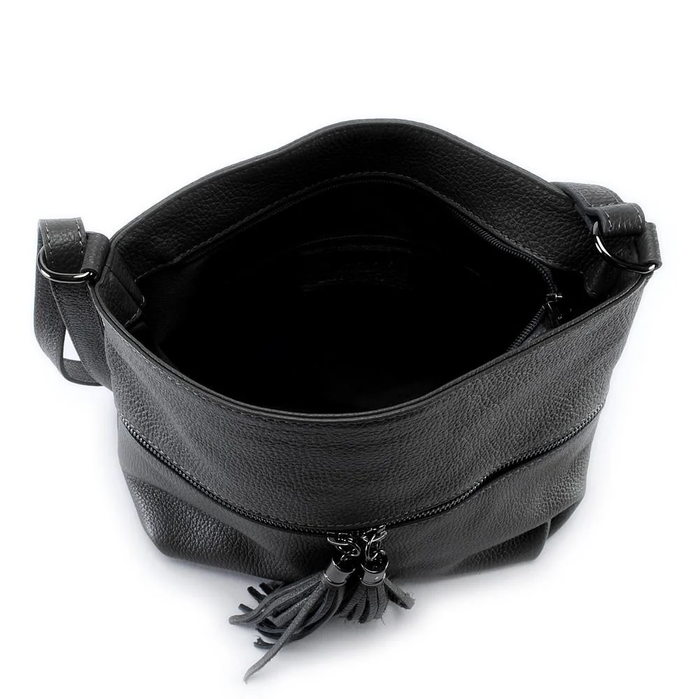 Sac bandoulière en cuir grainé LONDON Noir - Image 5