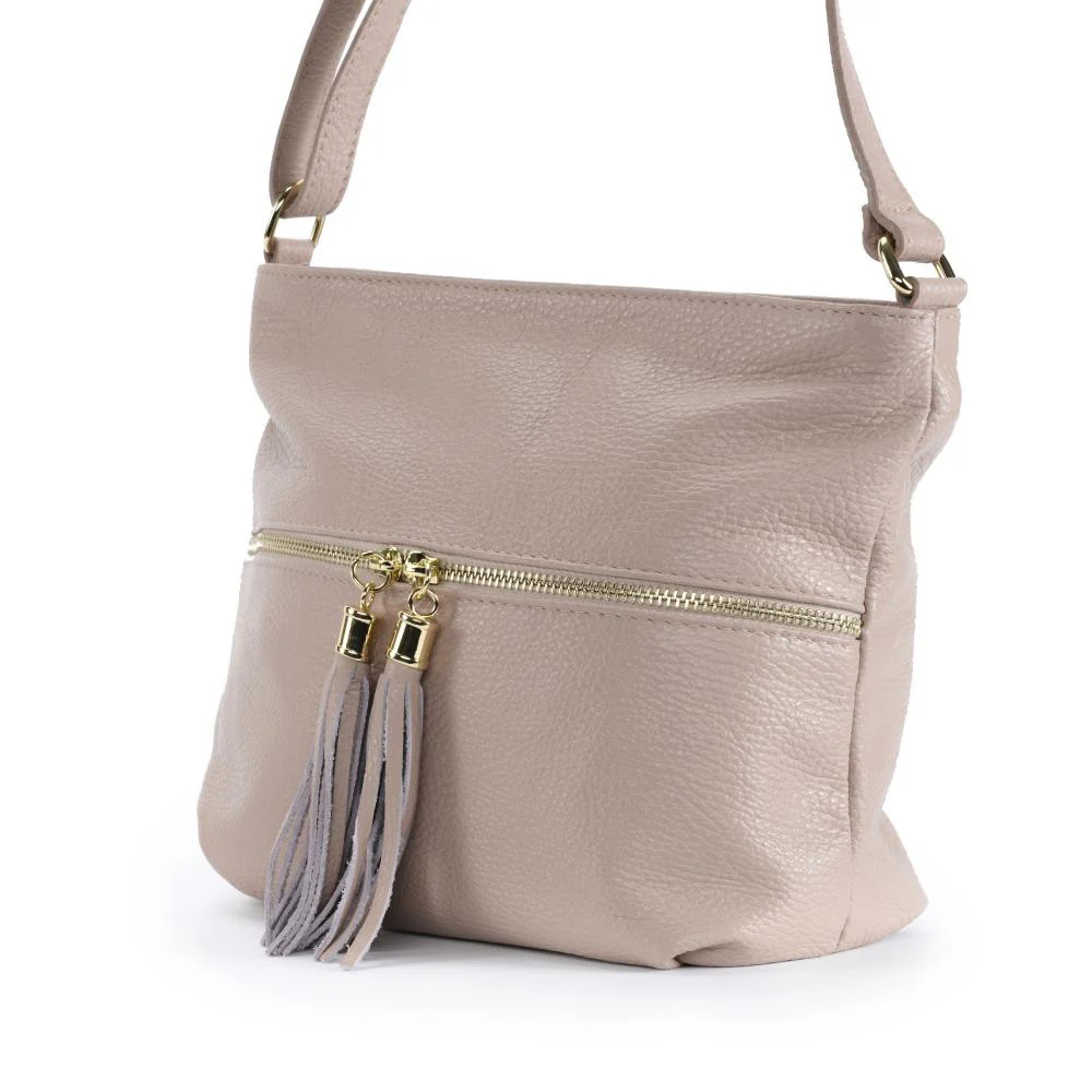 Sac bandoulière en cuir grainé LONDON Rose nude - Image 3