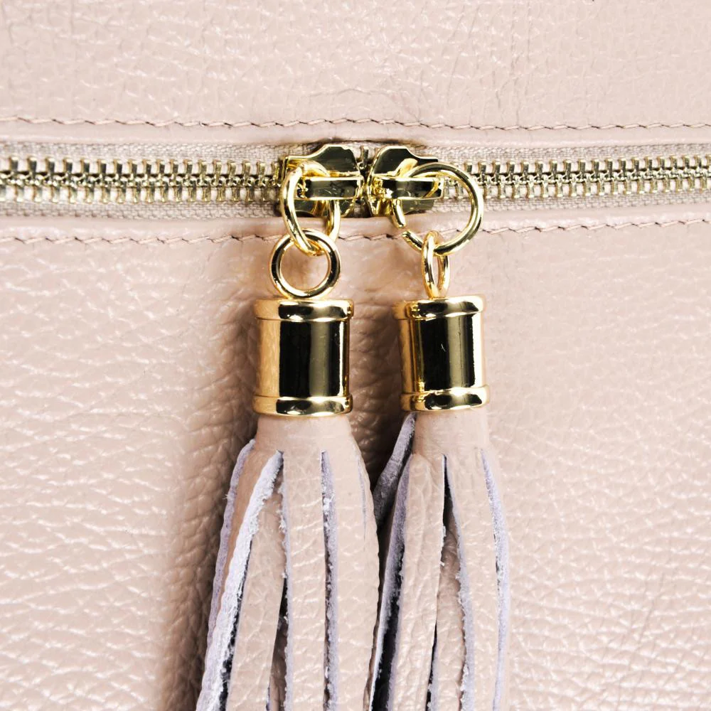 Sac bandoulière en cuir grainé LONDON Rose nude - Image 4