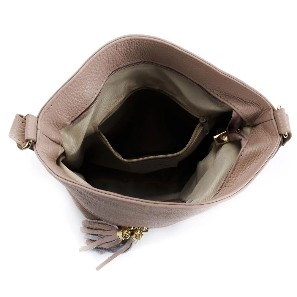 Sac bandoulière en cuir grainé LONDON Rose nude - Image 5