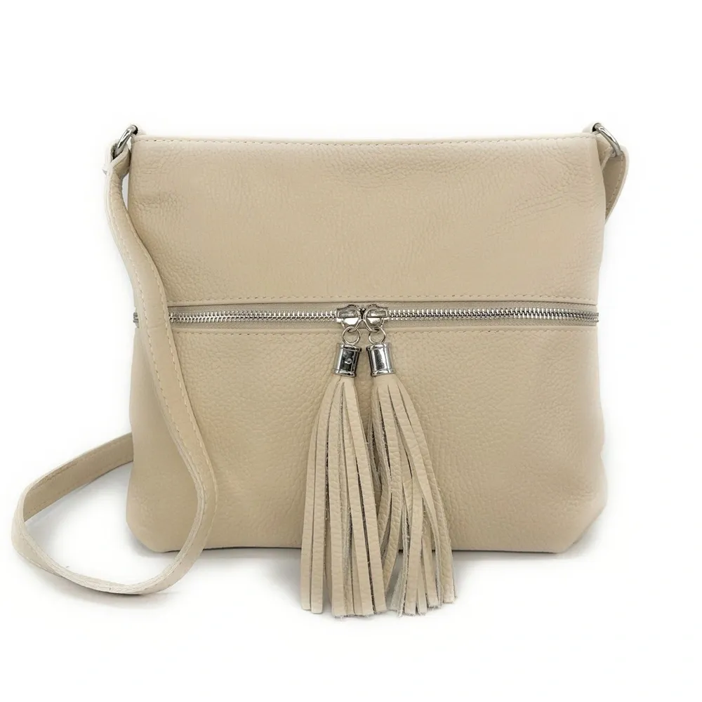 Sac bandoulière en cuir grainé LONDON Taupe clair - Image 4