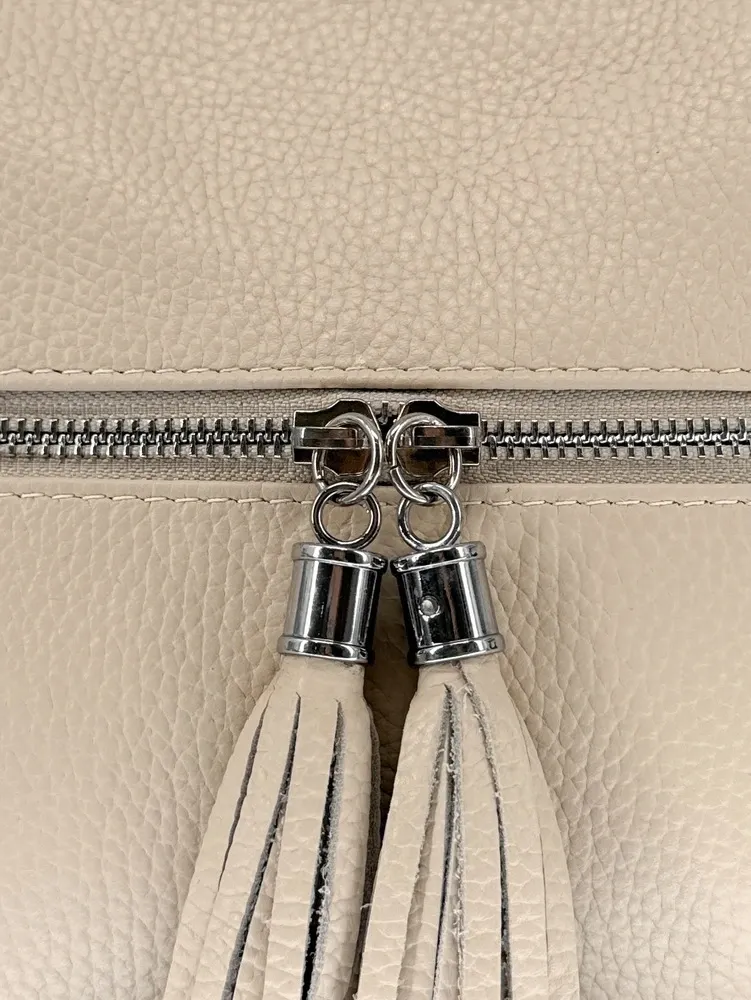 Sac bandoulière en cuir grainé LONDON Taupe clair - Image 6