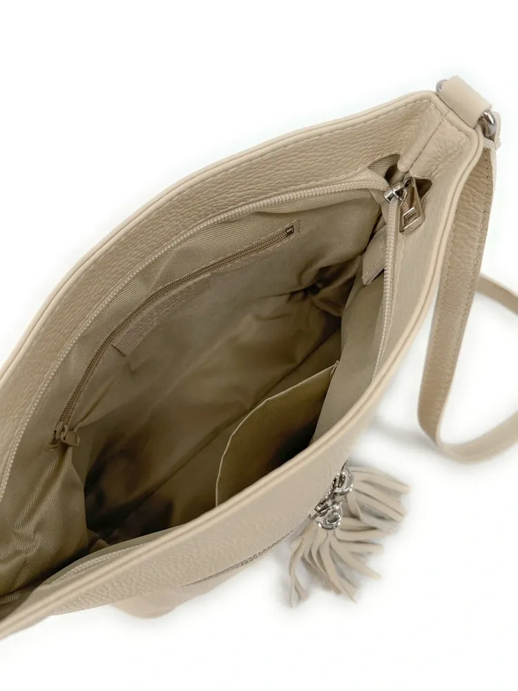 Sac bandoulière en cuir grainé LONDON Taupe clair - Image 7