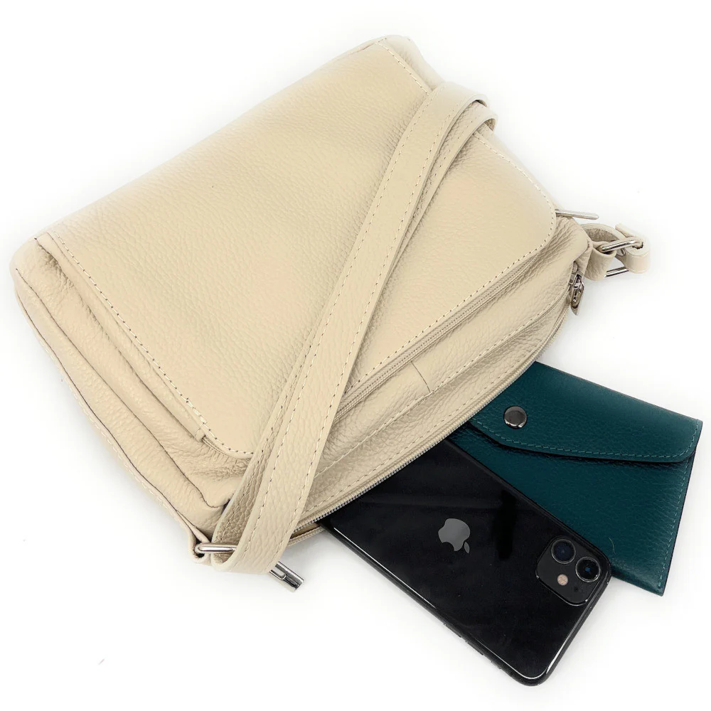Sac trotteur à bandoulière en cuir grainé MANHATTAN Beige crème - Image 4