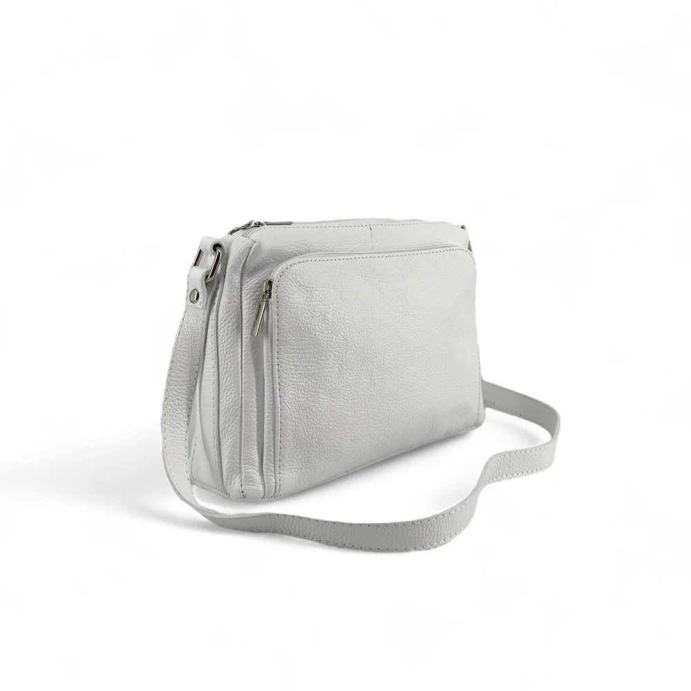 Sac trotteur à bandoulière en cuir grainé MANHATTAN Blanc - Image 2