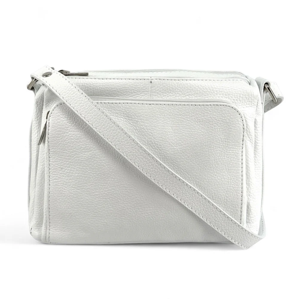 Sac trotteur à bandoulière en cuir grainé MANHATTAN Blanc - Image 3