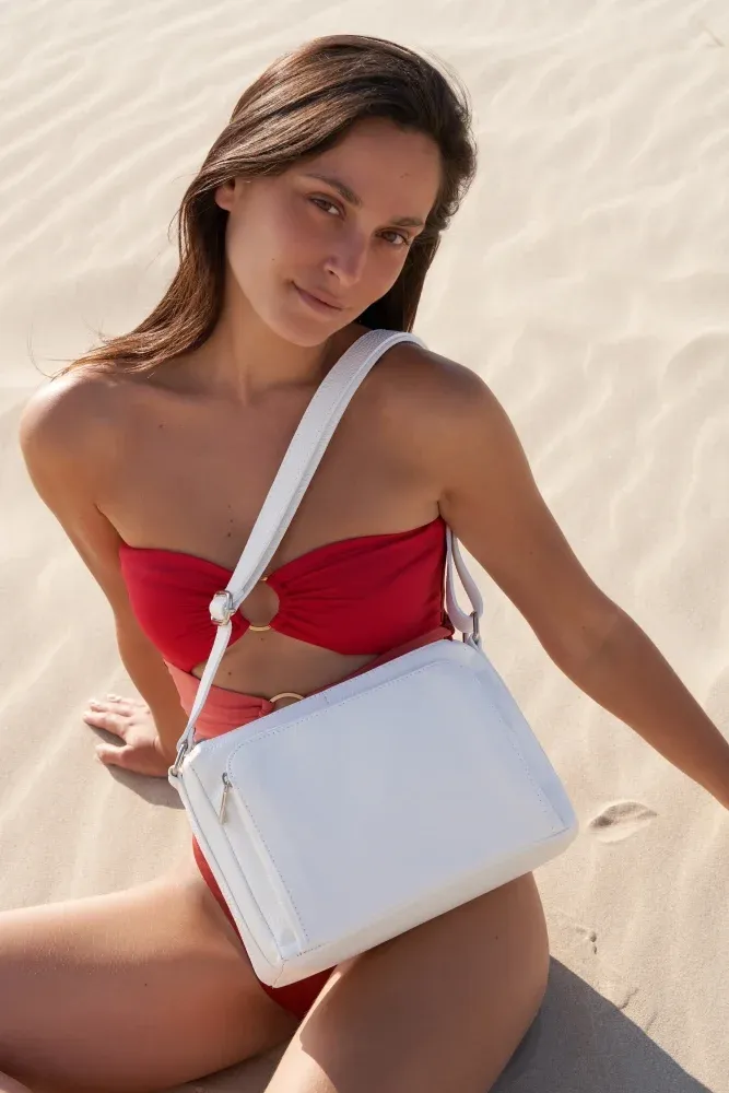 Sac trotteur à bandoulière en cuir grainé MANHATTAN Blanc - Image 4