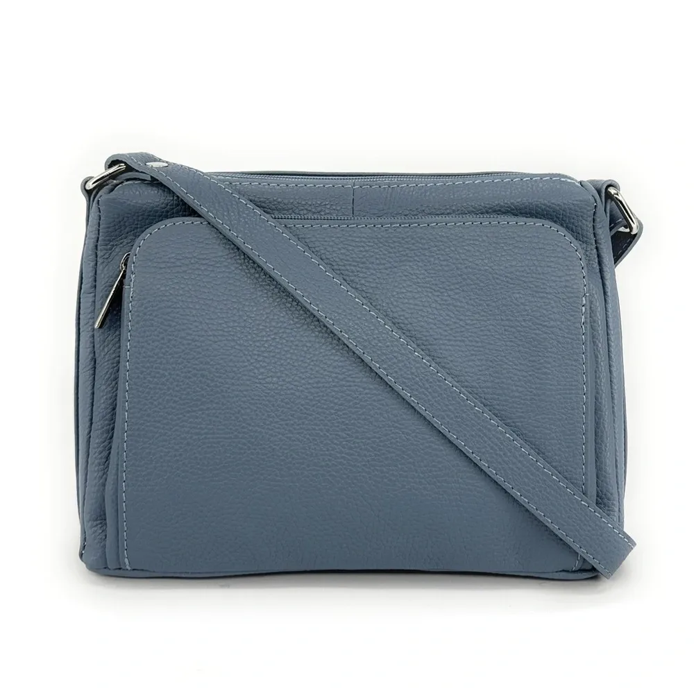 Sac trotteur à bandoulière en cuir grainé MANHATTAN Bleu glacier - Image 3
