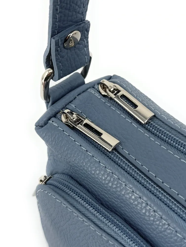 Sac trotteur à bandoulière en cuir grainé MANHATTAN Bleu glacier - Image 7