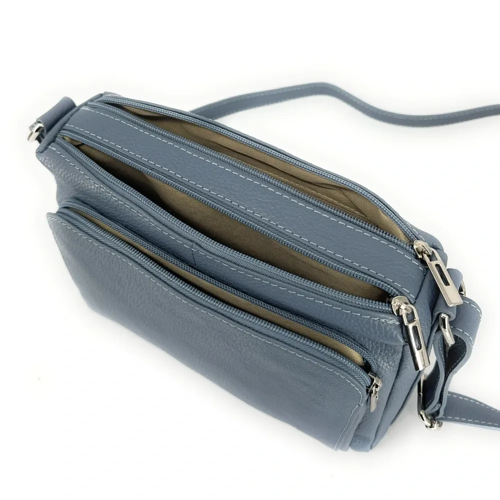Sac trotteur à bandoulière en cuir grainé MANHATTAN Bleu glacier - Image 9